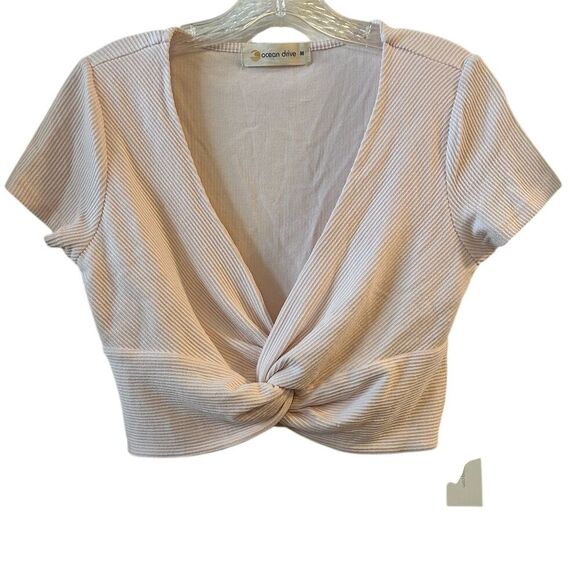 Ocean Drive Women's Pink V-Neck Twist Front Crop Top Size M - Picture 1 of 10